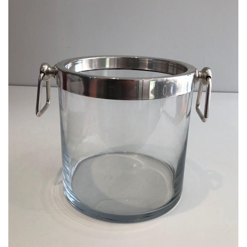 Seau à Champagne Moderniste en Verre et Métal Argenté, vers 1970