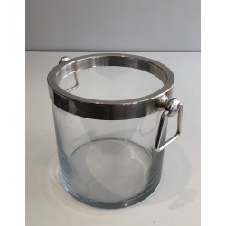 Seau à Champagne Moderniste en Verre et Métal Argenté, vers 1970