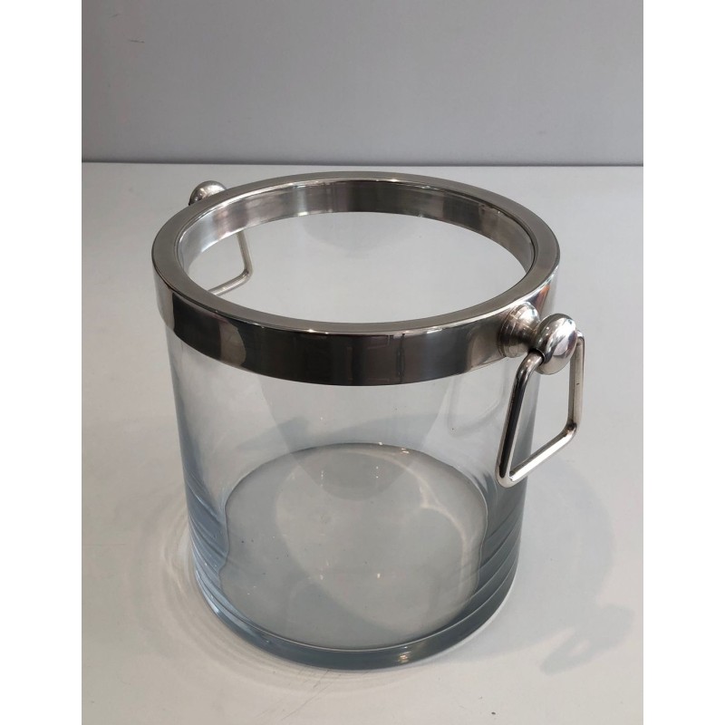 Modernist Glass and Silver-Plated Champagne Bucket, France, circa 1970