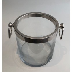 Seau à Champagne Moderniste en Verre et Métal Argenté, vers 1970
