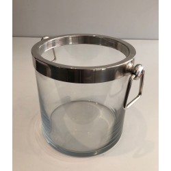 Seau à Champagne Moderniste en Verre et Métal Argenté, vers 1970