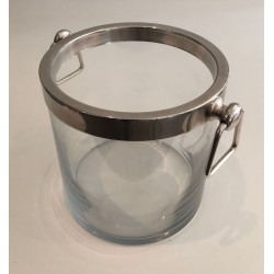 Seau à Champagne Moderniste en Verre et Métal Argenté, vers 1970
