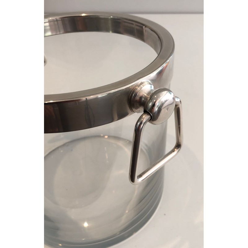 Modernist Glass and Silver-Plated Champagne Bucket, France, circa 1970