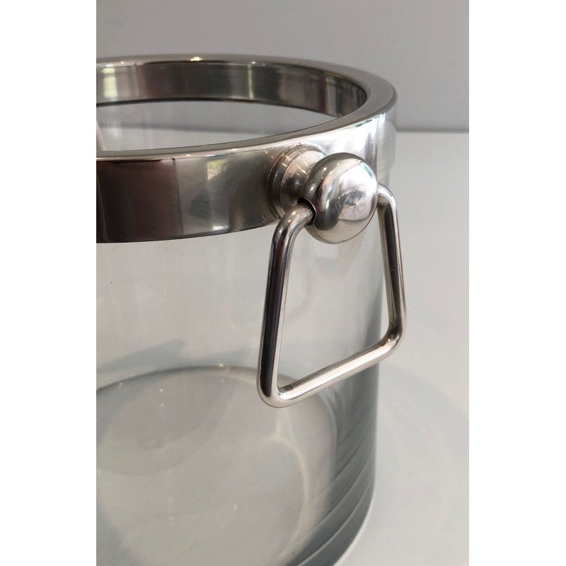 Modernist Glass and Silver-Plated Champagne Bucket, France, circa 1970