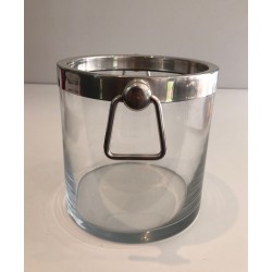 Seau à Champagne Moderniste en Verre et Métal Argenté, vers 1970