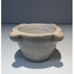 18th-Century French White Marble Mortar with Turned Ridges