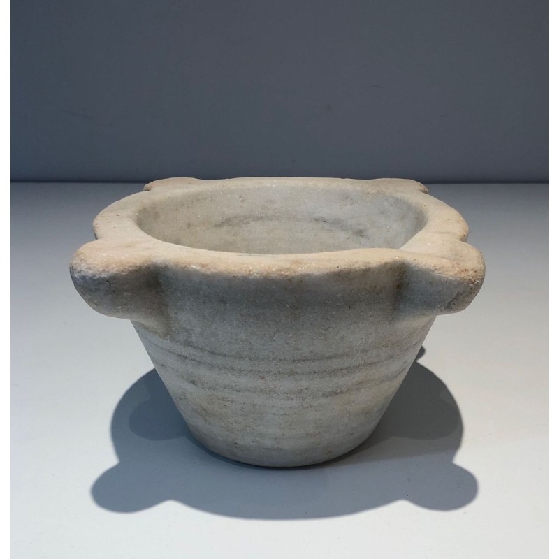 18th-Century French White Marble Mortar with Turned Ridges