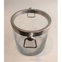 Seau à Champagne Moderniste en Verre et Métal Argenté, vers 1970