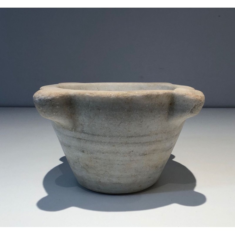 18th-Century French White Marble Mortar with Turned Ridges