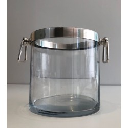 Seau à Champagne Moderniste en Verre et Métal Argenté, vers 1970