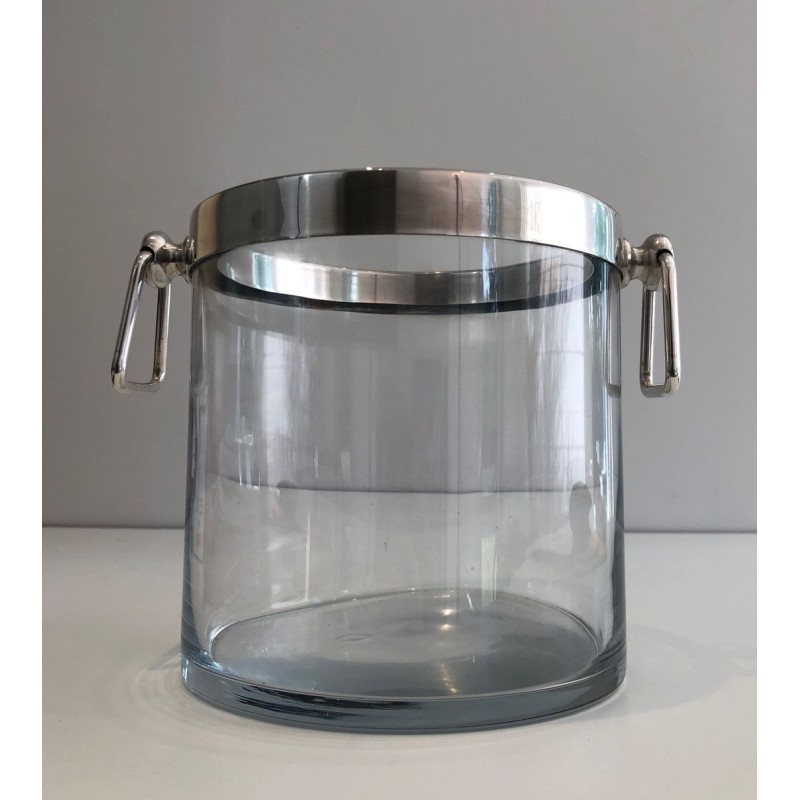 Modernist Glass and Silver-Plated Champagne Bucket, France, circa 1970