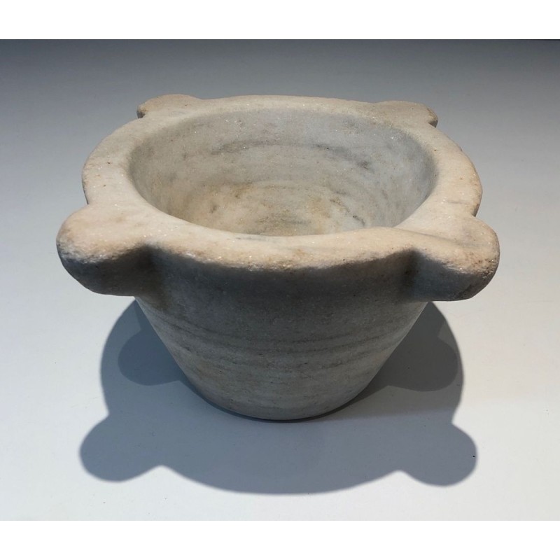 18th-Century French White Marble Mortar with Turned Ridges