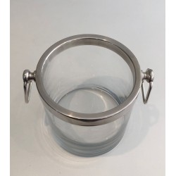 Seau à Champagne Moderniste en Verre et Métal Argenté, vers 1970