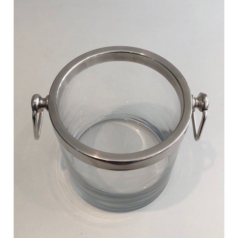 Seau à Champagne Moderniste en Verre et Métal Argenté, vers 1970