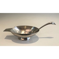 Christian Fjerdingstadt for Gallia — Silver-Plated Swan Gravy Boat with Ladle, Circa 1930
