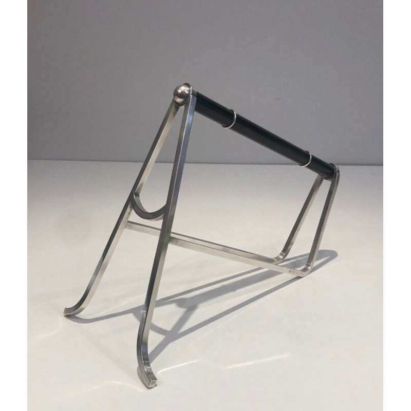 Jacques Adnet & Christofle — Silver-Plated and Chinese Lacquer Wine Bottle Holder, Circa 1950