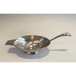 Christian Fjerdingstadt pour Gallia — Saucière Cygne en Métal Argenté avec Louche, Vers 1930