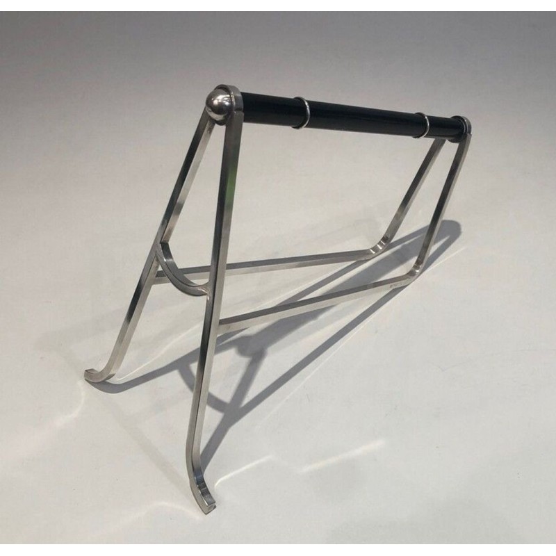 Jacques Adnet & Christofle — Silver-Plated and Chinese Lacquer Wine Bottle Holder, Circa 1950