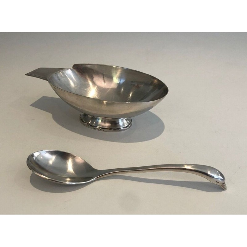 Christian Fjerdingstadt pour Gallia — Saucière Cygne en Métal Argenté avec Louche, Vers 1930