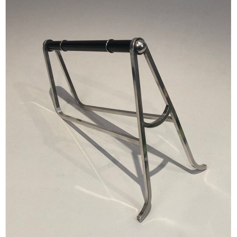 Jacques Adnet & Christofle — Silver-Plated and Chinese Lacquer Wine Bottle Holder, Circa 1950