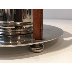 French Silver-Plated and Leather Champagne Bucket with Integrated Flute Holder — Circa 1970