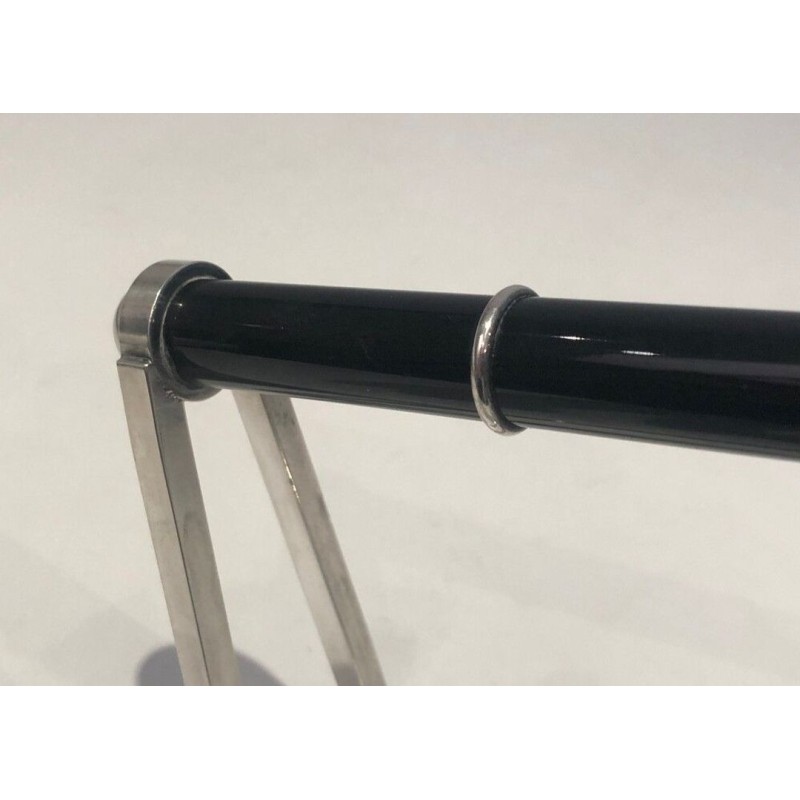 Jacques Adnet & Christofle — Silver-Plated and Chinese Lacquer Wine Bottle Holder, Circa 1950