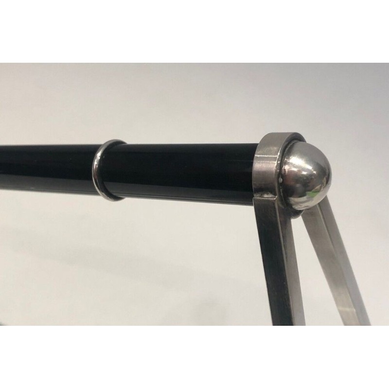 Jacques Adnet & Christofle — Silver-Plated and Chinese Lacquer Wine Bottle Holder, Circa 1950