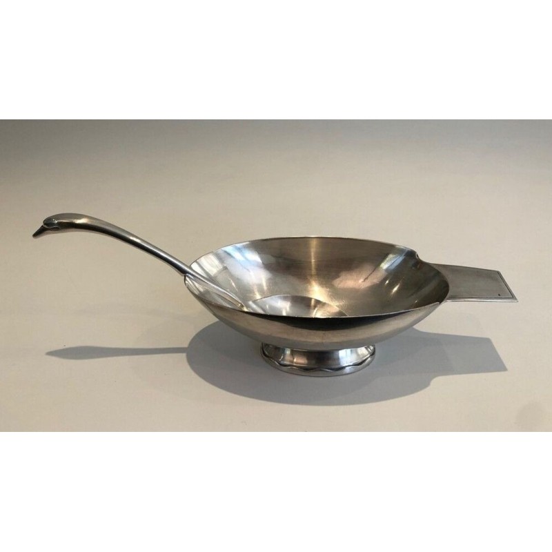 Christian Fjerdingstadt for Gallia — Silver-Plated Swan Gravy Boat with Ladle, Circa 1930