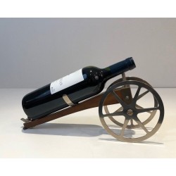 Novelty Cannon Wine Bottle Holder in Wood, Brass and Chrome — H. Hauger, Paris, Circa 1930