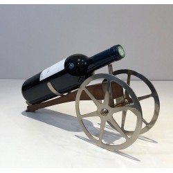 Novelty Cannon Wine Bottle Holder in Wood, Brass and Chrome — H. Hauger, Paris, Circa 1930