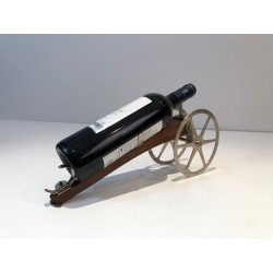 Novelty Cannon Wine Bottle Holder in Wood, Brass and Chrome — H. Hauger, Paris, Circa 1930