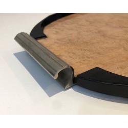 French Art Déco Oval Tray in Sycamore, Ebonised Wood and Chrome — Circa 1930