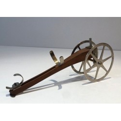 Novelty Cannon Wine Bottle Holder in Wood, Brass and Chrome — H. Hauger, Paris, Circa 1930