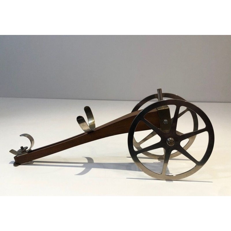 Novelty Cannon Wine Bottle Holder in Wood, Brass and Chrome — H. Hauger, Paris, Circa 1930