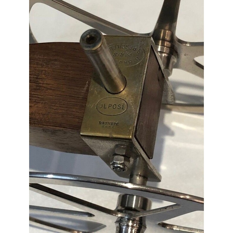 Novelty Cannon Wine Bottle Holder in Wood, Brass and Chrome — H. Hauger, Paris, Circa 1930