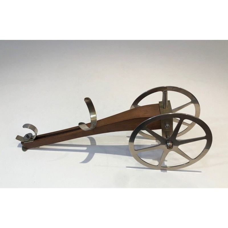 Novelty Cannon Wine Bottle Holder in Wood, Brass and Chrome — H. Hauger, Paris, Circa 1930