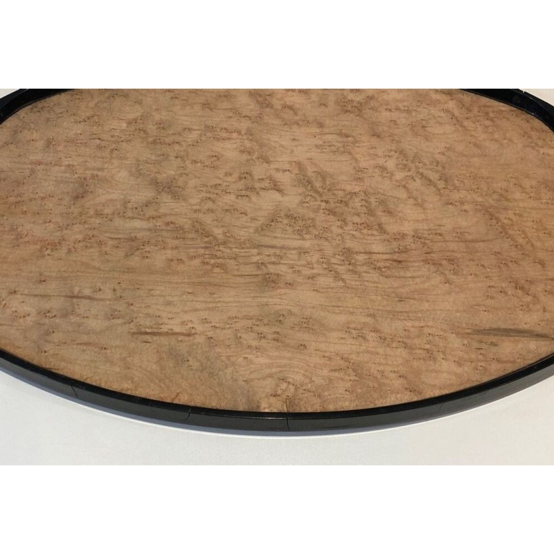 French Art Déco Oval Tray in Sycamore, Ebonised Wood and Chrome — Circa 1930