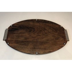 French Art Déco Oval Tray in Sycamore, Ebonised Wood and Chrome — Circa 1930