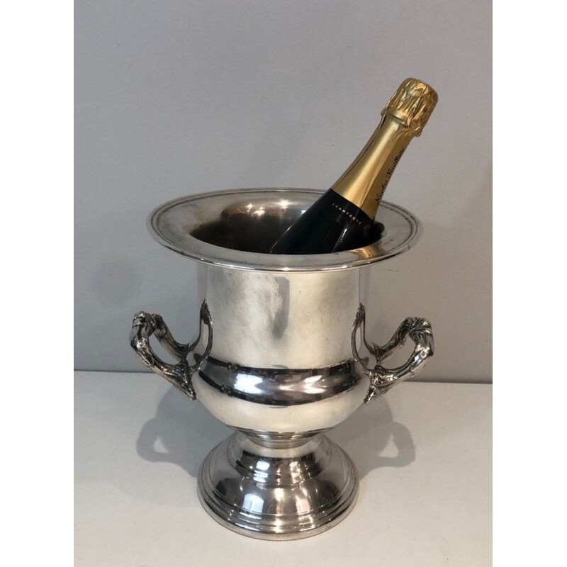 Seau à Champagne en Métal Argenté à Anses en Volutes Feuillagées — Belle Époque, Vers 1900