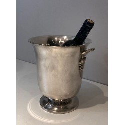 Seau à Champagne en Métal Argenté à Anses en Coquillage — Triple Poinçons, France, Vers 1930