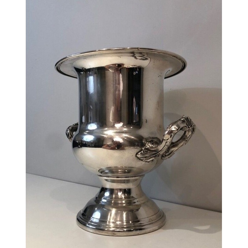Seau à Champagne en Métal Argenté à Anses en Volutes Feuillagées — Belle Époque, Vers 1900