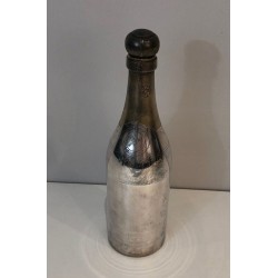 Silver-Plated and Brass Champagne Bottle-Form Cocktail Shaker — French Art Déco, Circa 1930