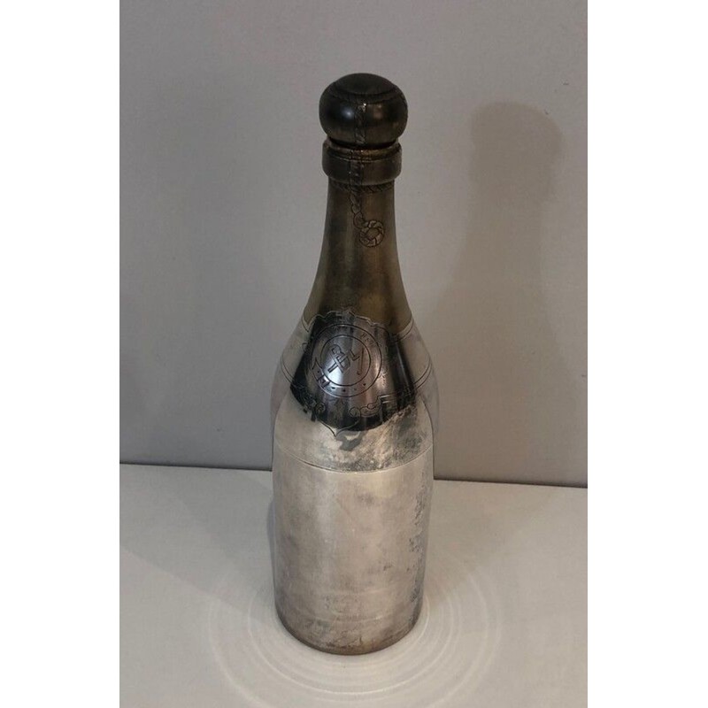 Silver-Plated and Brass Champagne Bottle-Form Cocktail Shaker — French Art Déco, Circa 1930