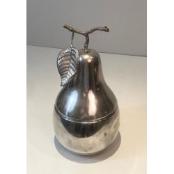 Seau à Glaçons en Forme de Poire en Métal Argenté à Poignée Feuillage — Teghini, Florence, Vers 1970