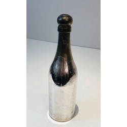 Shaker Cocktail en Métal Argenté et Laiton en Forme de Bouteille de Champagne — Art Déco Français, Vers 1930
