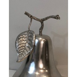 Seau à Glaçons en Forme de Poire en Métal Argenté à Poignée Feuillage — Teghini, Florence, Vers 1970