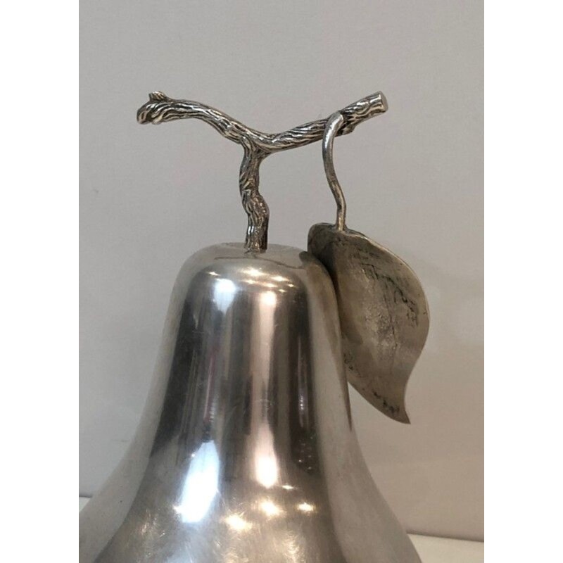 Seau à Glaçons en Forme de Poire en Métal Argenté à Poignée Feuillage — Teghini, Florence, Vers 1970