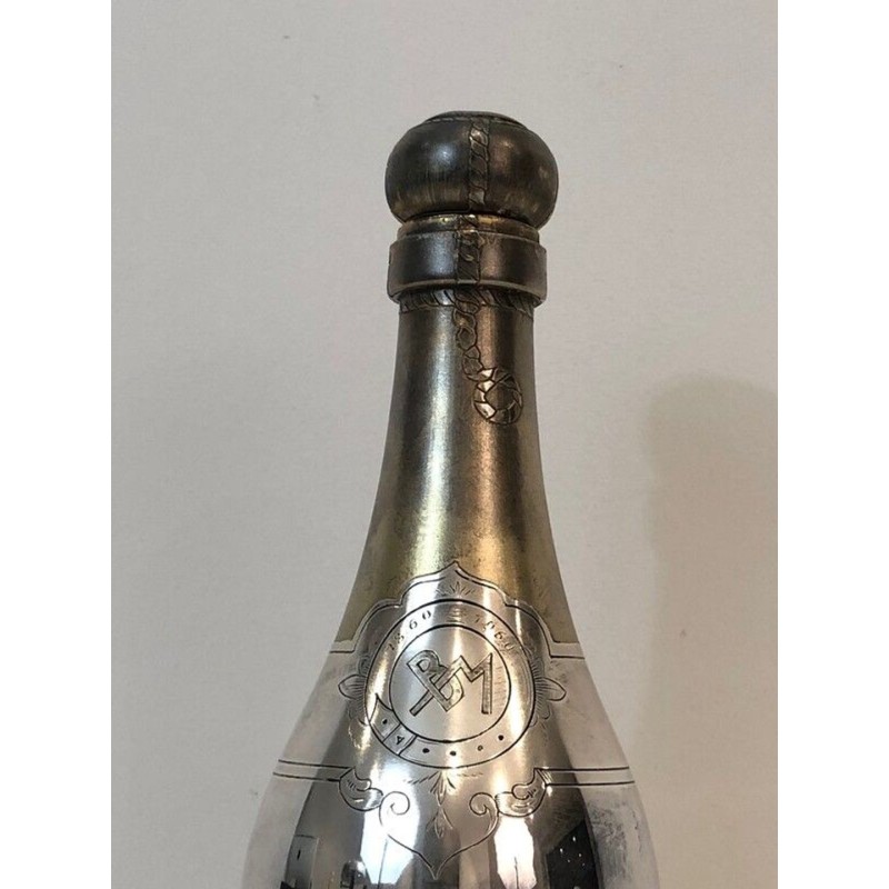 Silver-Plated and Brass Champagne Bottle-Form Cocktail Shaker — French Art Déco, Circa 1930