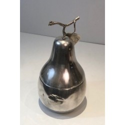 Seau à Glaçons en Forme de Poire en Métal Argenté à Poignée Feuillage — Teghini, Florence, Vers 1970