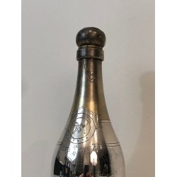 Silver-Plated and Brass Champagne Bottle-Form Cocktail Shaker — French Art Déco, Circa 1930